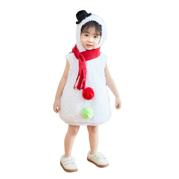FYDUU Kids Baby Girls Christmas Snowman Clothes Sleeveless Cartoon Snowman Onesie One-Piece Romper Jumpsuit With Scarf 2Pcs Holiday Party Outfits 6-7 Years