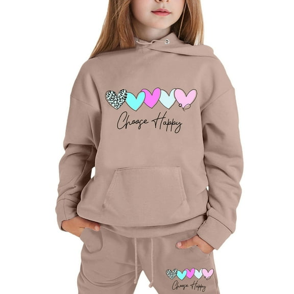 FYDUU Kids Boys Girls Athletic Sweatsuits Sets Long Sleeve Letter Print Lightweight Hoodie Sweatshirts And Jogger Sweatpants Set Children Outfits Fashion Clothing