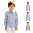 thumbnail image 1 of FYDUU Kids Boys Girls Long Sleeve Striped Shirt Turndown Collar Button Down Shirts Fall Back To School Shirt Formal Children's Tops 5-6 Years, 1 of 6