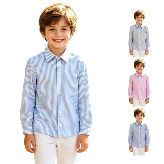 FYDUU Kids Boys Girls Long Sleeve Striped Shirt Turndown Collar Button Down Shirts Fall Back To School Shirt Formal Children's Tops 6-7 Years