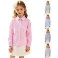 thumbnail image 1 of FYDUU Kids Boys Girls Long Sleeve Striped Shirts Children's Button Down Dress Shirts Formal School Uniform Tops Back To School Clothes 8-9 Years, 1 of 6