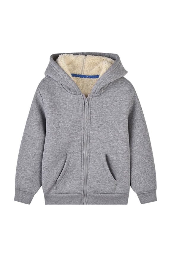 Kids Fleece Jacket Boys Girls Hoodie Jacket Long Sleeve Zip Up Hooded Sweatshirt Winter Outerwear Solid Color Hoodies Coat Comfy Versatile