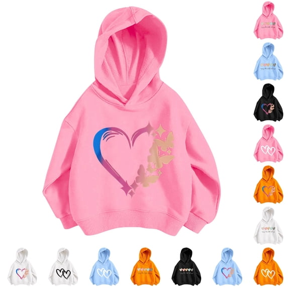 FYDUU Kids Girls Hoodies Sweatshirts Casual Heart Print Hoodie Pullover Fashion Hooded Sweatshirt Top Children's Fall Clothes 3-4 Years