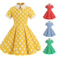 thumbnail image 1 of FYDUU Kids Girls Polka Dot Dress 1950S Vintage Dresses Short Sleeve Turndown Collar A-Line Swing Party Dress Casual Midi Sundress 3-4 Years, 1 of 9
