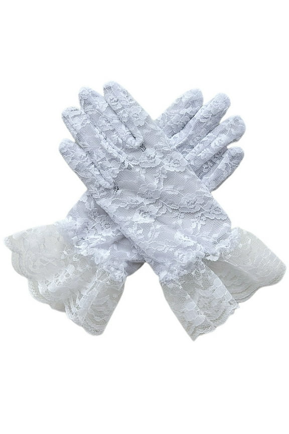 Kids Gloves Elegant White Lace Gloves For Girls Tea Party Formal Princess Dressing Gloves For Wedding Halloween Party Outfit Stylish Comfort