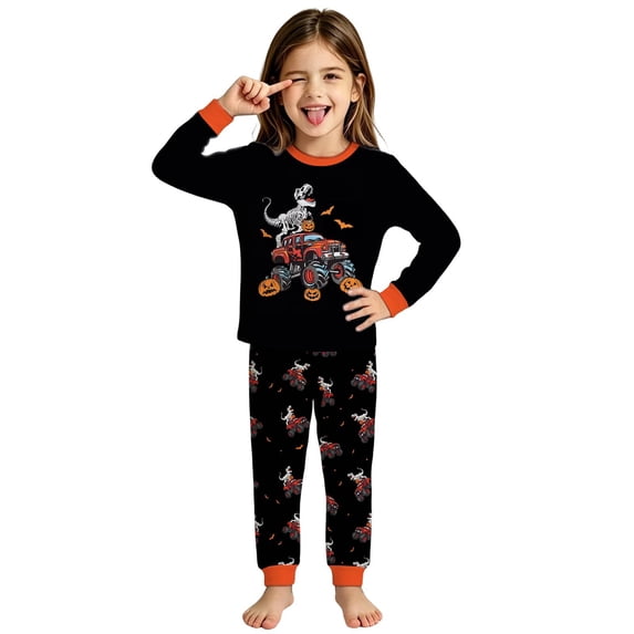 FYDUU Kids Halloween Pajamas Set for Girls Boys Cute Print Long Sleeve Top and Pants Holiday Pajama Sets Soft Sleepwear Party Nightwear 6-7 Years