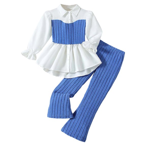 FYDUU Kids Kid Girls Clothes Long Sleeve Asymmetrical Knit Top And Bell Bottom Pants Set 2 Pcs Fashion Kids Fall Outfits Comfy Versatile 9-10 Years