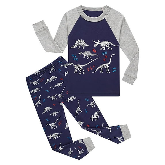 FYDUU Kids & Toddler Boys Pajamas 2 Piece Set Long Sleeve Cartoon Dinosaur Print T Shirt And Pants Set Sleepwear Loungewear Suit Soft Pajama Outfits For 6-7 Years