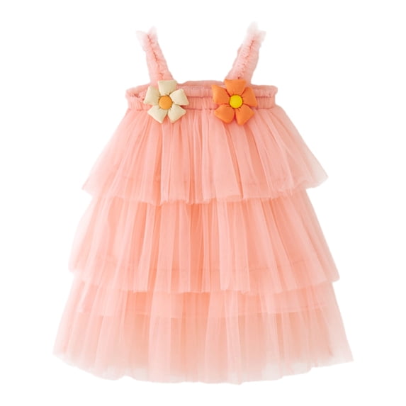 FYDUU Kids Toddler Girl Tulle Dress Flower Sleeveless Layered Tulle Tutu Dresses Summer Princess Sundress Baby Girls Birthday Party Dress 3-4 Years