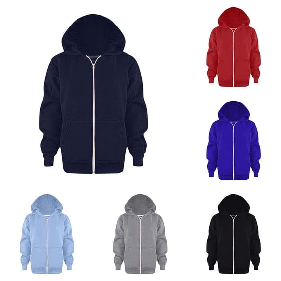 FYDUU Kids Zip Up Hoodies Long Sleeve Full Zipper Sweatshirts Fall Jackets Solid Color Hoodie Coat with Pockets Children's Clothes 9-10 Years