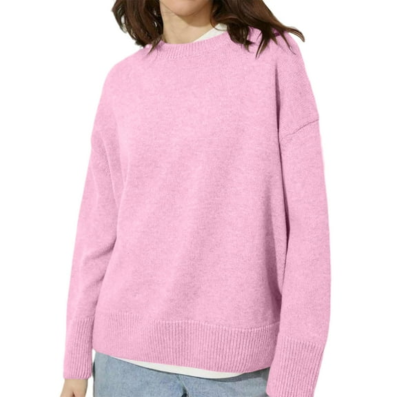 FYDUU Lightweight Sweaters For Women Lightweight Soft Petite Crewneck Lightweight Solid Color Sweaters Fall Winter Pullover Tops Warm Polo Sweaters