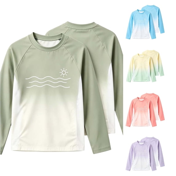FYDUU Lightweight T-Shirt for Boys Long Sleeve Tops Children's Rash Guard Shirts Raglan Sleeves T Shirts Gradient Color Stylish Tshirt Top 4-5 Years