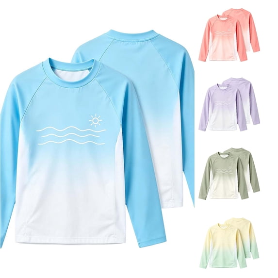 FYDUU Lightweight T-Shirt for Boys Long Sleeve Tops Children's Rash Guard Shirts Raglan Sleeves T Shirts Gradient Color Stylish Tshirt Top 4-5 Years