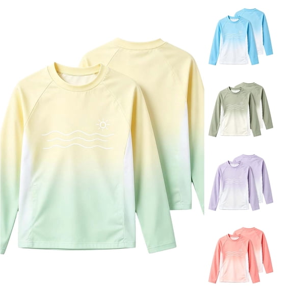FYDUU Lightweight T-Shirt for Boys Long Sleeve Tops Children's Rash Guard Shirts Raglan Sleeves T Shirts Gradient Color Stylish Tshirt Top 9-10 Years