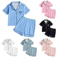thumbnail image 1 of FYDUU Little & Big Girls Pajamas Button Down Sleepwear Set Heart Print Short Sleeve Shorts 2Pcs Pajama Sets Casual Lapel Loungewear 2-3 Years, 1 of 7
