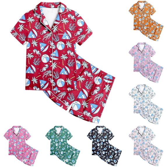 FYDUU Little Big Girls Pajamas Set Kids Short Sleeve Sleepwear 2 Piece ...