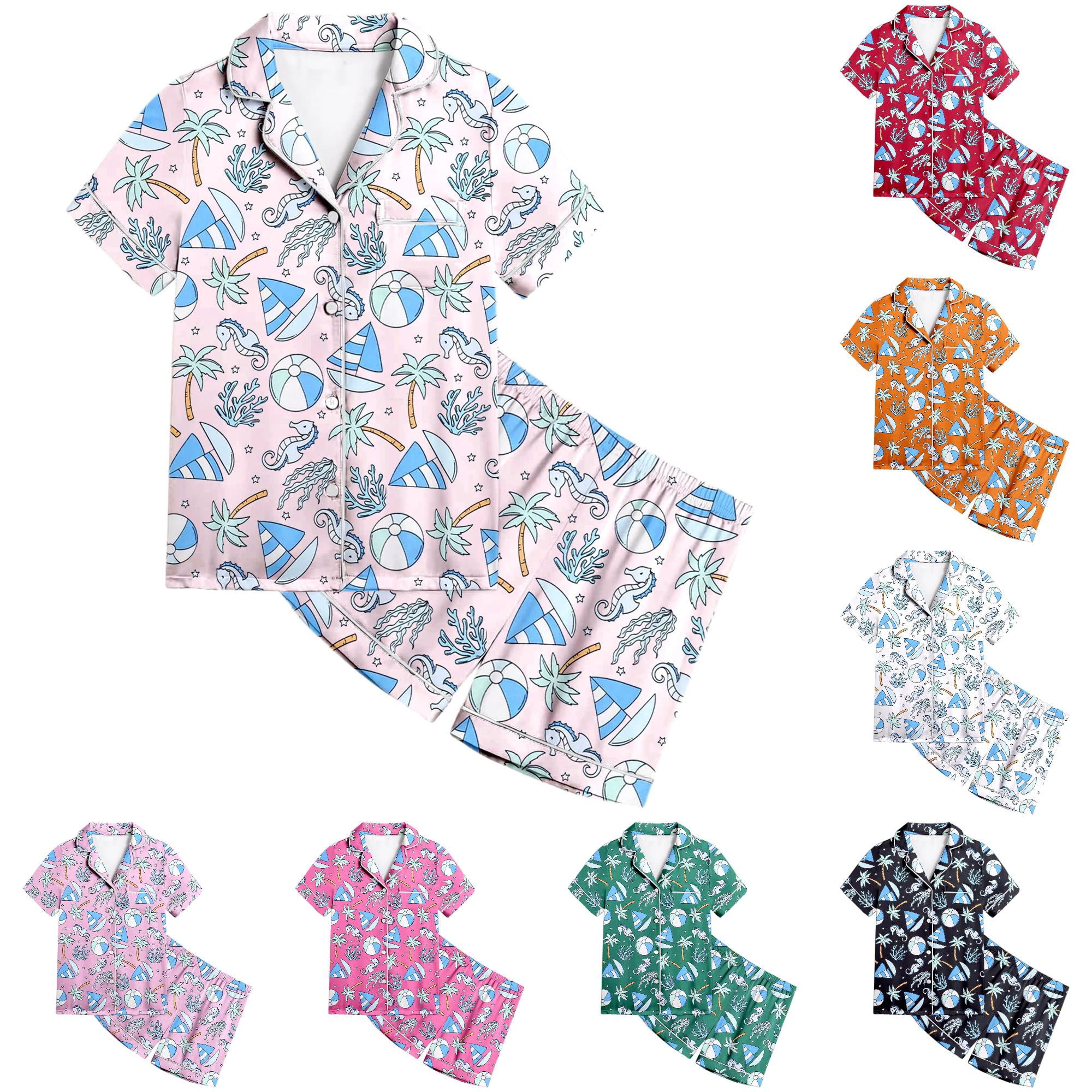 FYDUU Little Big Girls Pajamas Set Kids Short Sleeve Sleepwear 2 Piece ...