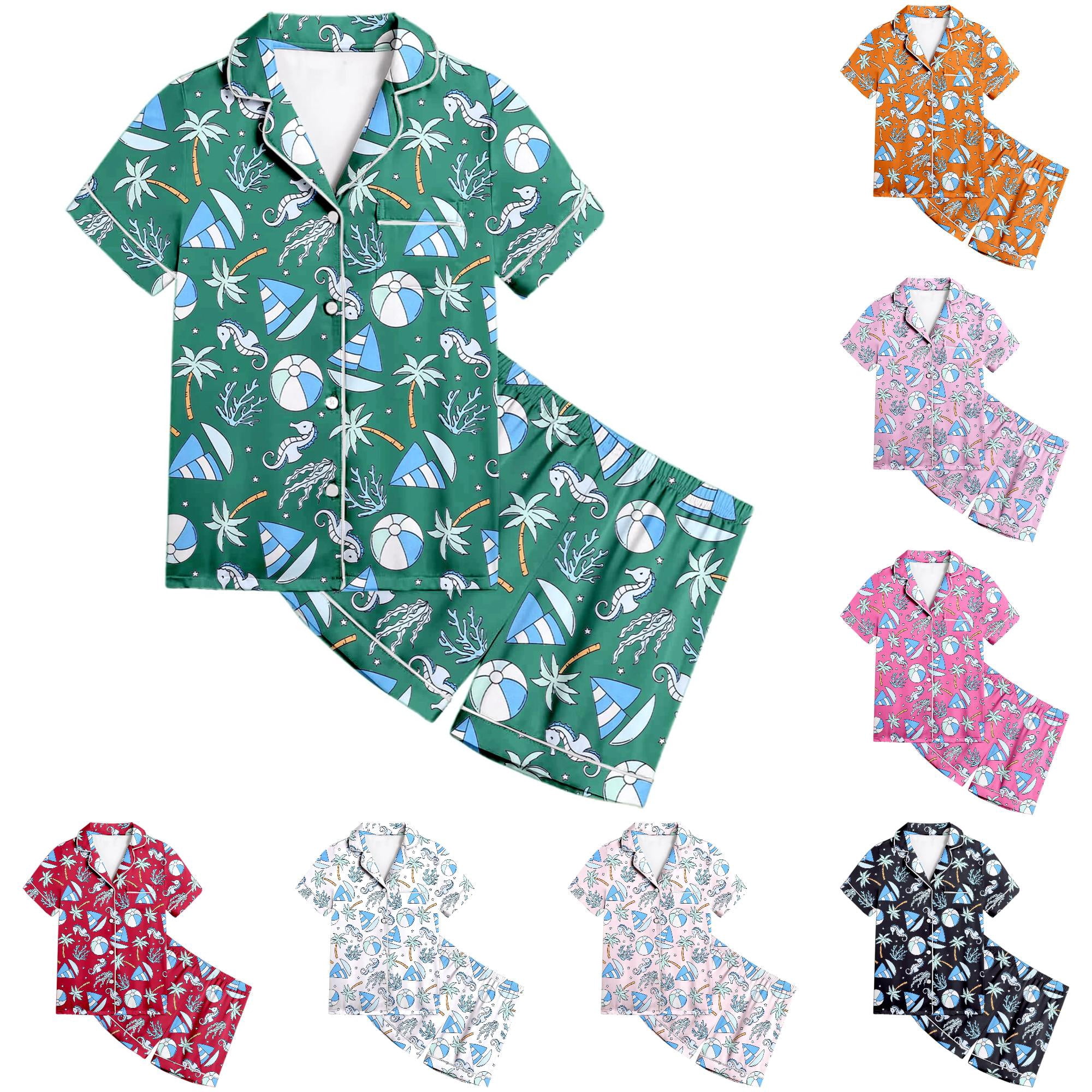 FYDUU Little Big Girls Pajamas Set Kids Short Sleeve Sleepwear 2 Piece ...