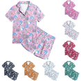 FYDUU Little Big Girls Pajamas Set Kids Short Sleeve Sleepwear 2 Piece ...