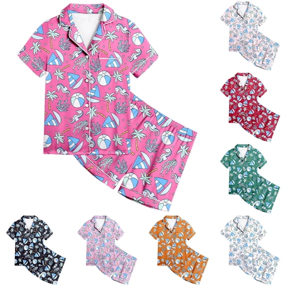 FYDUU Little Big Girls Pajamas Set Kids Short Sleeve Sleepwear 2 Piece ...