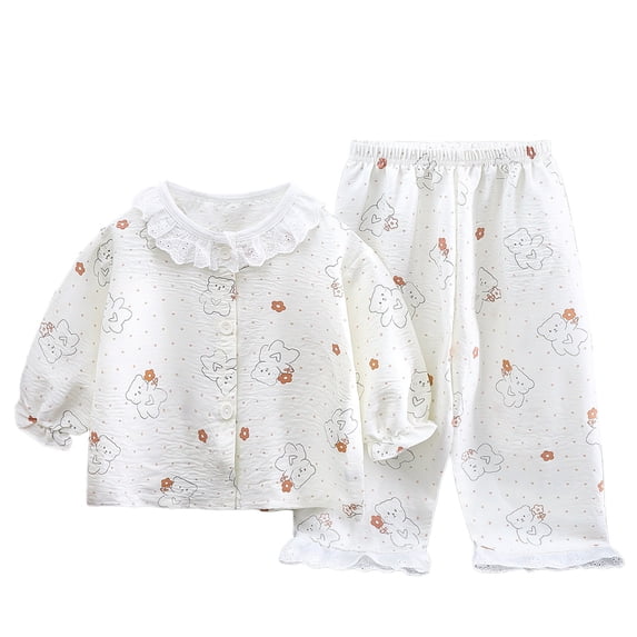 FYDUU Little Big Girls Pajamas Sets Fall Outfits Cute Print Long Sleeve Shirts And Elastic Waist Pants Sleepwear Comfortable Loungewear 3-4 Years