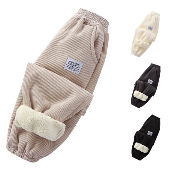 FYDUU Little Boys Corduroy Pants Elastic Waist Casual Active Jogger Pants Lined Winter Warm Pants Kids Athletic Bottoms Trousers Comfort Bottoms 6-7 Years