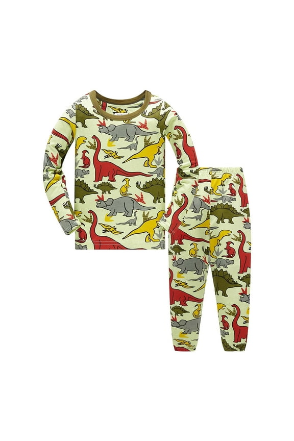 Little Boys Pajama Set Dinosaur Print Long Sleeve Top And Pants Soft Comfortable Sleepwear For Kids Toddler Boys Home Outfit Soft Comfy Clothes 7-8 Years
