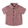 thumbnail image 1 of FYDUU Little Boys Plaid Shirt Summer Toddler Boy Short Sleeve Gingham Shirts Button Down Plaid Shirts Trendy Tops School Uniform Outfits 12-18 Months, 1 of 4
