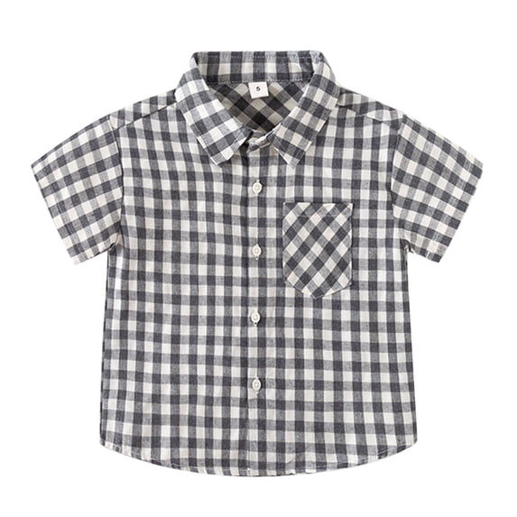 FYDUU Little Boys Plaid Shirt Summer Toddler Boy Short Sleeve Gingham Shirts Button Down Plaid Shirts Trendy Tops School Uniform Outfits 18-24 Months