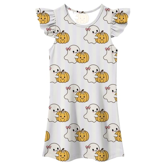 FYDUU Little Girl Halloween Dress Girls Summer Sleep Dress Cute Flutter Sleeve Casual Nightgown Holiday Party Soft Nightwear for Toddler Kids 8-9 Years