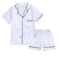 thumbnail image 1 of FYDUU Little Girls Boys Pajamas Set Satin Silk Kids Short Sleeve Sleepwear 2 Piece Button Down Loungewear Shorts Suit Soft Nightwear Nightclothes 6-7 Years, 1 of 9