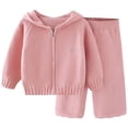 thumbnail image 1 of FYDUU Little Girls Casual Sweatsuit Girls Knit Sweater Hoodie Pants Outfits Set Toddler Fall Winter Clothes Warm Comfort Sweater Two Piece Outfits Soft Fall Clothes, 1 of 4