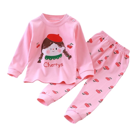 FYDUU Little Girls Pajamas Set Soft Long Sleeve Kids Sleepwear Comfortable Loungewear Outfit For Toddler Baby Girls Casual Sports Wear 6-7 Years