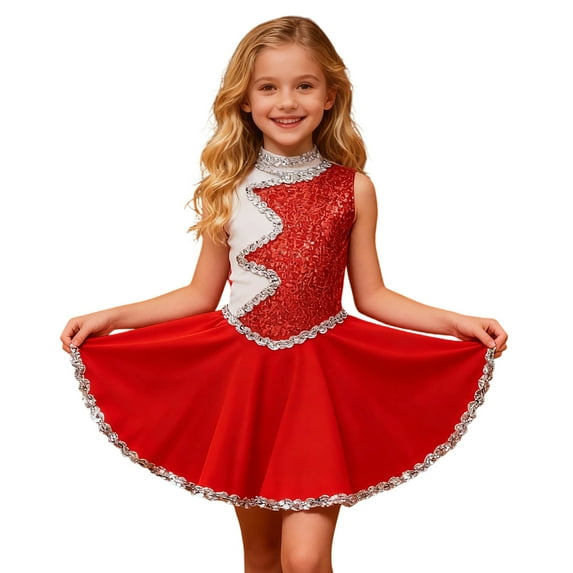 FYDUU Little Girls Party Dress Girls' Christmas Dance Party Dress Child Girls Sleeveless Christmas Dress Sequin Party Dress Casual Sundress 3-4 Years