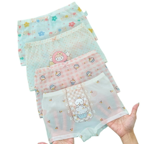 FYDUU Little Girls Soft Underwear 4 Pcs Toddler Kids Briefs Panties Cute Pattern Boyshorts Breathable Comfort Girls' Panties Casual Sports Wear 3-4 Years