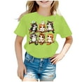 thumbnail image 1 of FYDUU Little Girls Summer Tops Cute Cat Print Short Sleeve Tee Loose Fit Round Neck Casual Shirt For Toddler Kids Comfortable Breathable Vintage Casual 4-6 Years, 1 of 5