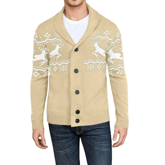 FYDUU Men's Cardigan Sweater Coat Mens Cardigans Autumn Winter Outdoor Casual Style Christmas Themed Printed Sweater Coat Stylish Work Sweaters
