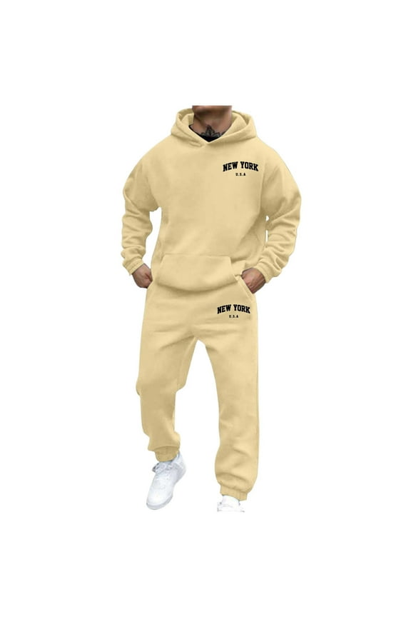 Men's Casual Hoodie Set Mens 2 Piece Outfits Sweatsuit Long Sleeve Hooded Sweatshirts And Sweatpants Fall Tracksuit With Pockets Comfort Pullover Sweatshirt