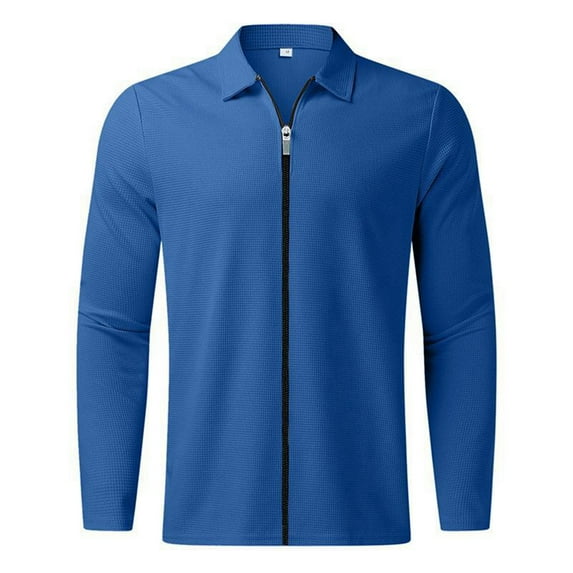 FYDUU Men's Casual Polo Shirts Men Casual Autumn Slim Fit Sport Shirt Zipper Turn Down Long Sleeve Polo Tee Shirts Stylish Tops Classic Golf T Shirt