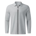 thumbnail image 1 of FYDUU Men's Casual Polo Shirts Men Casual Autumn Slim Fit Sport Shirt Zipper Turn Down Long Sleeve Polo Tee Shirts Stylish Tops Soft Basic Work Shirts, 1 of 3