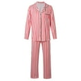 thumbnail image 1 of FYDUU Men's Christmas 2 Piece Pajamas Set Dad Striped Printed Long Sleeve Button Down Shirt And Pants Sleepwear Christmas Family Pajamas Matching Sets Comfortable, 1 of 7