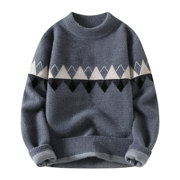 FYDUU Men's Crewneck Sweater Mens Autumn Winter Cable Knit Pullover Top Printed Long Sleeve Knitwear Business Casual Sweater Comfort Sweaters