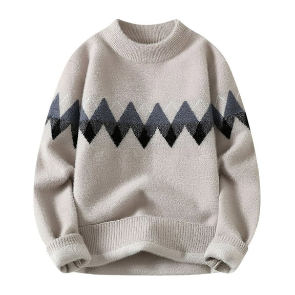 FYDUU Men's Crewneck Sweater Mens Autumn Winter Cable Knit Pullover Top Printed Long Sleeve Knitwear Business Casual Sweater Fashion Sweaters