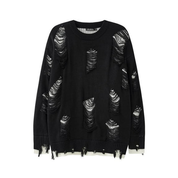 FYDUU Men's Oversized Sweaters Mens Punk Gothic Sweater Loose Retro Ripped Pullover Knit Sweaters Versatile Crewneck Sweater Fall Tops