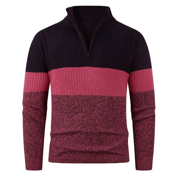 FYDUU Men's Pullover Sweaters Fall/Winter Mens Color Block Collar Sweater Fashionable Oversized Knitwear For Men Warm Sweater Tops
