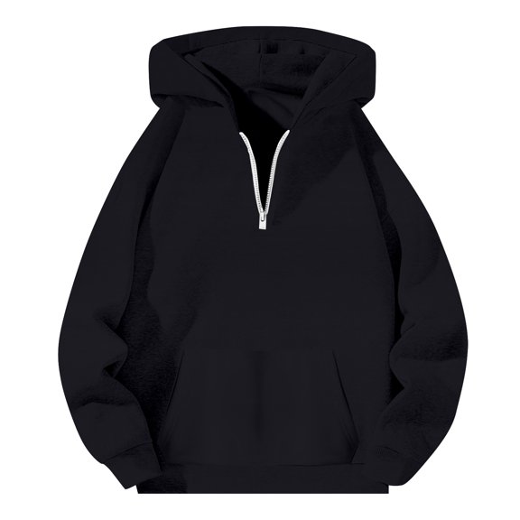 FYDUU Men's Quarter Zip Hoodie With Pocket Loose Fit Pullover Long Sleeve Drop Shoulder Oversized Hoodies Solid Color Casual Fashion Sweatshirt Trendy Casual Hoodies