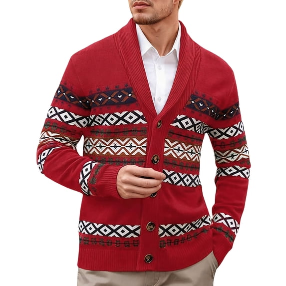 FYDUU Mens Cable Knit Cardigan Men's Autumn Winter Christmas Style Color Blocked Long Sleeved Hoodless Casual Sweater Jacket Comfort Sweaters