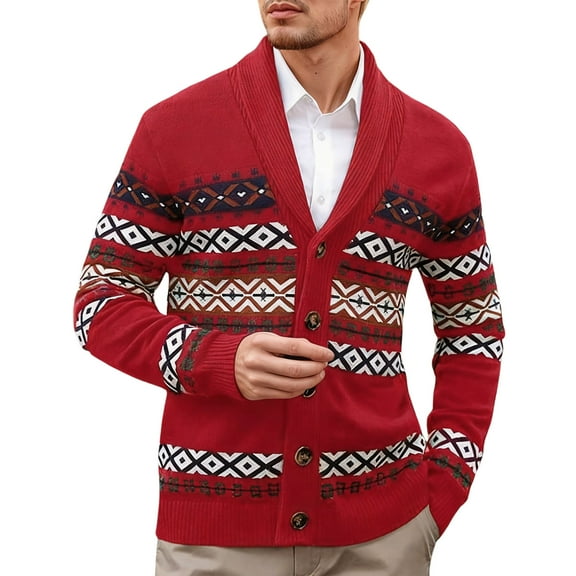 FYDUU Mens Cable Knit Cardigan Men's Autumn Winter Christmas Style Color Blocked Long Sleeved Hoodless Casual Sweater Jacket Warm Sweater Tops