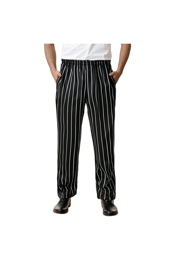 Mens Cargo Pants Comfy Men's Chef Pants Loose Fit Striped Casual Pants Classic Elastic Waist Stripes Kitchen Work Trousers Trendy Sweatpants