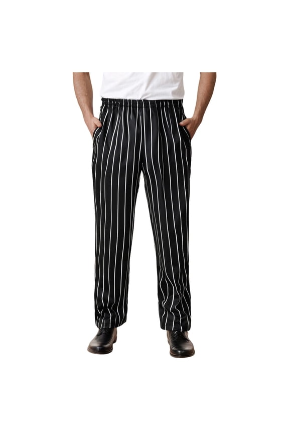 Mens Cargo Pants Comfy Men's Chef Pants Loose Fit Striped Casual Pants Classic Elastic Waist Stripes Kitchen Work Trousers Versatile Pants